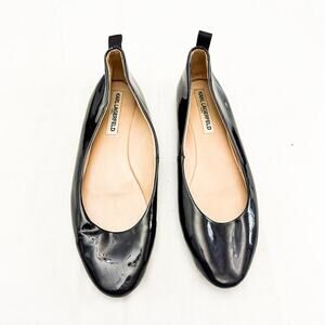 Karl Lagerfeld Vada Black Patent Leather Almdon Toe Flats Size 9.5